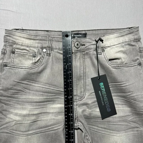 NWT Serenede Men's Gray Denim Distressed Mid Rise 5-Pocket Skinny Jeans Size 34